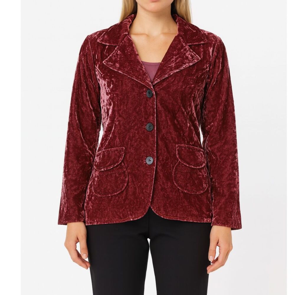 J. Jill Womens Burgundy Red Crushed Velvet Blazer Size L whimsigoth Fall Mature
